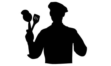 Mutfak aletleriyle aşçının silueti.