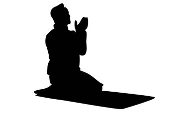 Müslüman erkeklerin silueti dua ediyor.