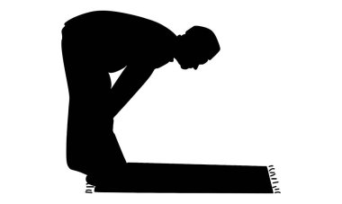 Müslüman erkeklerin silueti dua ediyor.