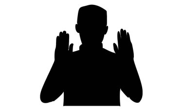 Müslüman erkeklerin silueti dua ediyor.