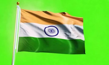 Mavi arka planda Hindistan bayrağı sallıyor. 3d illüstrasyon