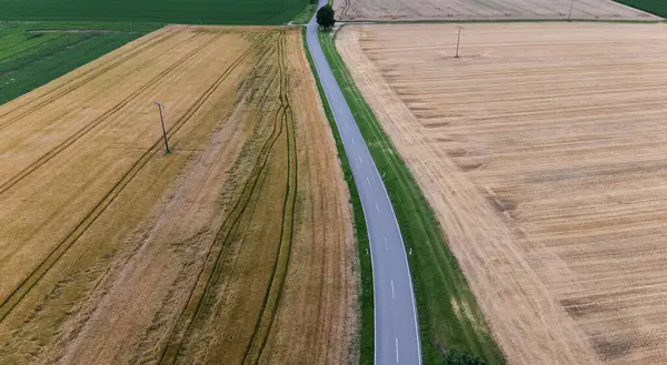 Kahverengi ve yeşil tarım alanlarının havadan görünüşü