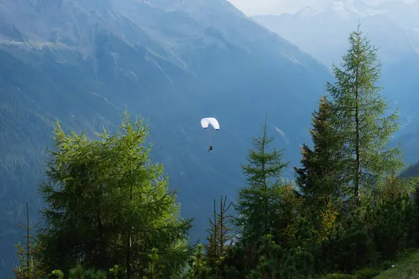 Yalnız bir paraglider havada asılı Alpler, Avusturalya, tirol önünde
