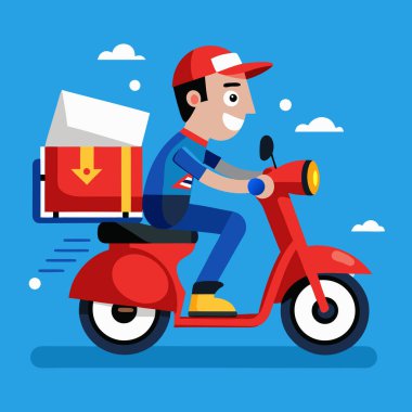  Mavi geçmişi olan hızlı ve mutlu kurye.