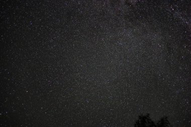 Samanyolu Galaksisi 'nin güzelliğini gösteren sayısız yıldızla dolu çarpıcı bir gece göğü. Koyu arkaplan yıldızların parlaklığını artırarak sakin ve sakin bir atmosfer yaratıyor..