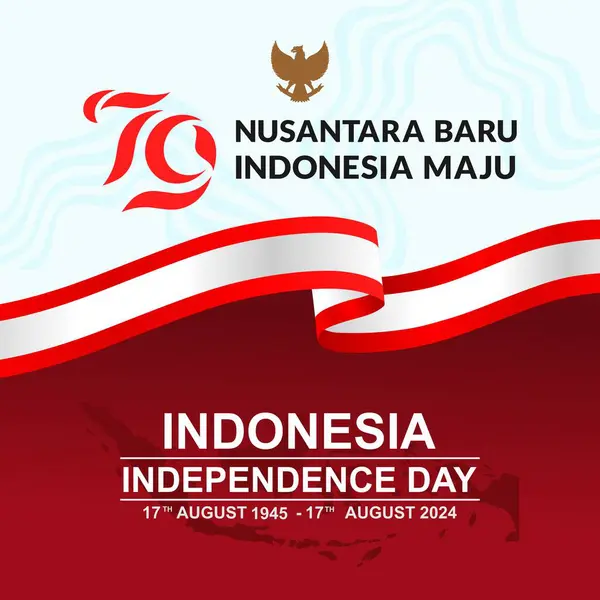 stock vector Happy 79th Indonesia independence day 17 August 2024 greeting card, template, background, banner, poster, design. with the logo of the number 79 and the motto Nusantara Baru Indonesia Maju