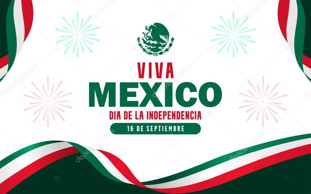 Mexico Independence Day Background Design. Translation : Long live Mexico Independence Day, 16th September. Banner, Poster, Greeting Card. Vector Illustration.