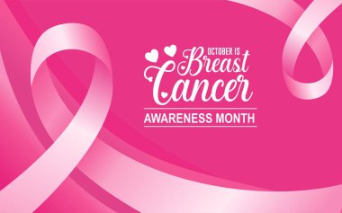 Meme Kanseri Farkındalığı Ayı. Pembe Ekim. Meme kanseri farkındalığı her yıl ekim ayında gözlemlenir. Göğüs kanseri farkındalığı ayı. Pembe arka planda kurdele ve tipografi afişi tasarımı..