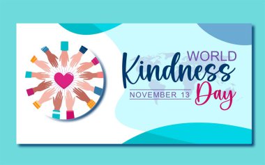 Dünya İyilik Günü her yıl 13 Kasım 'da kutlanır. Dünya İyilik Günü temalı vektör illüstrasyonu. Yatay pankart şablonu.