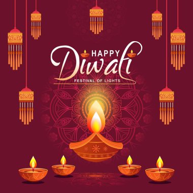 Happy Diwali Celebration Background. Happy Diwali festival with oil lamp, Rangoli decoration with Diya. Best for social media feeds. clipart