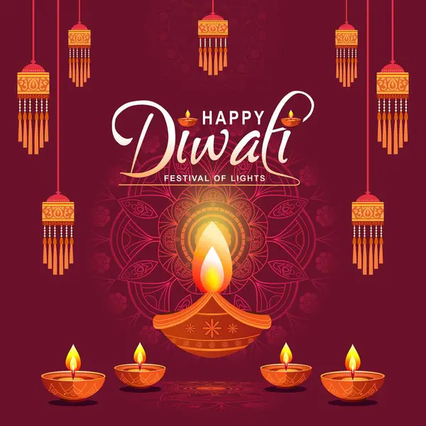 stock vector Happy Diwali Celebration Background. Happy Diwali festival with oil lamp, Rangoli decoration with Diya. Best for social media feeds.