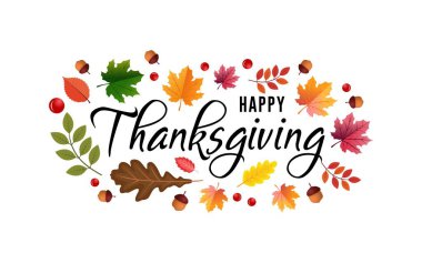 Şükran Günün kutlu olsun. Şükran Günü el yazısı metnin kutlu olsun. Sonbahar yapraklarıyla. Şükran Günü kutlaması için tebrik kartı..