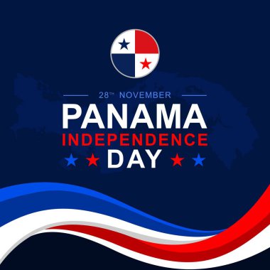 Panama Bağımsızlık Günü illüstrasyon vektör geçmişi. Panama Bağımsızlık Günü 28 Kasım Panama haritası silueti ve dalgalı kurdele temalı Panama bayrak renkleriyle şablon.