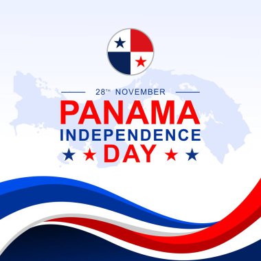 Panama Bağımsızlık Günü illüstrasyon vektör geçmişi. Panama Bağımsızlık Günü 28 Kasım Panama haritası silueti ve dalgalı kurdele temalı Panama bayrak renkleriyle şablon.