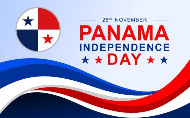 Panama Bağımsızlık Günü illüstrasyon vektör geçmişi. Panama Bağımsızlık Günü 28 Kasım Panama bayrağı renklerinde dalgalı kurdele temalı şablon..