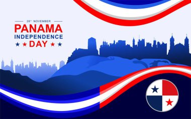 Panama Bağımsızlık Günü illüstrasyon vektör geçmişi. Panama Bağımsızlık Günü 28 Kasım tarihi binaların ve gökdelenlerin siluetleriyle şablon oluşturur.