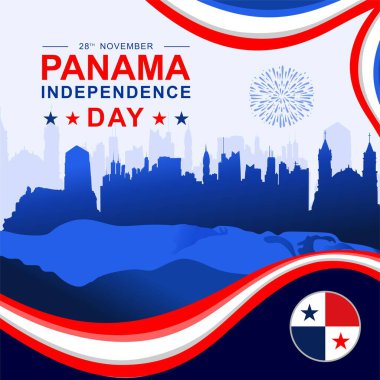 Panama Bağımsızlık Günü illüstrasyon vektör geçmişi. Panama Bağımsızlık Günü 28 Kasım tarihi binaların ve gökdelenlerin siluetleriyle şablon oluşturur.