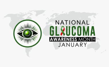 Ulusal Glaucoma Farkındalık Ay vektör şablonu. Ocak, Ulusal Glaukoma Farkındalığı Ay vektörü. İnsan gözü sembolü ve vektör dünya haritasıyla. Arkaplan, afiş, kart, poster tasarımı.