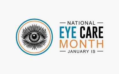 Ulusal Göz Bakımı Ayı vektör pankartı her Ocak ayında gözlemlenir. Özgeçmişleri, afişleri, afişleri ve sosyal medya paylaşımları. Vektör illüstrasyonu.