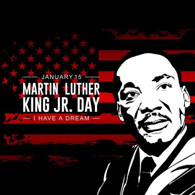 Martin Luther King günün kutlu olsun. Martin Luther King Günü broşürü, afişi, posteri ya da sosyal medya paylaşımları. Vektör illüstrasyonu.