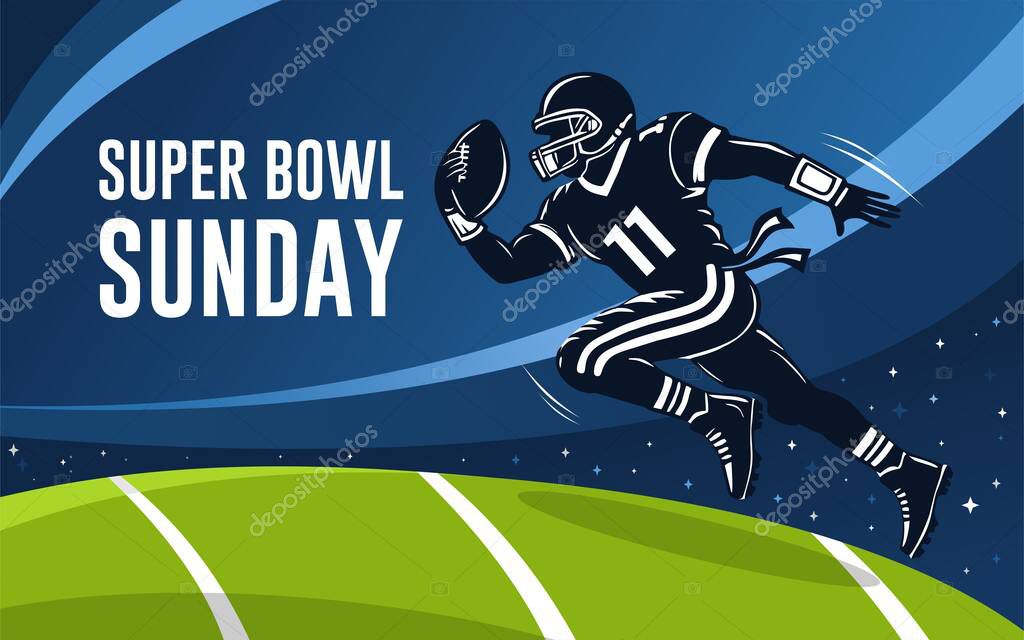 Super Bowl Sunday banner . Happy Super Bowl Sunday. - silhouette of a football player playing with enthusiasm and passion - best for banner, poster, card, and social posts. vector illustration