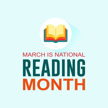 Mart, renkli kitap vektör tasarım şablonu ile Ulusal Okuma Ayı arka planıdır. Tatil konsepti. Metin içerikli arkaplan, pankart, poster ve sosyal medya tasarım şablonu için en iyisi.