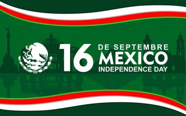 16 Eylül De Septiembre Independencia De Mxico, Meksika Bağımsızlık Günü 16 Eylül demektir. Simgeli pankartlar ve süs desenleri çizimi. Kartlar, posterler, afişler için harika.