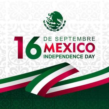 16 Eylül De Septiembre Independencia De Mxico, Meksika Bağımsızlık Günü 16 Eylül demektir. Simgeli, siluetli ve kurdele resimli pankart. Kartlar, posterler, afişler ve sosyal medya için harika.