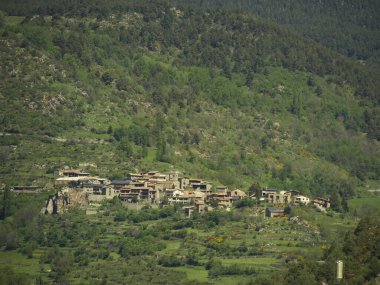 Bir dağın yeşil yamacında küçük bir köy.