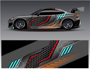 Car wrap design vector.Graphic abstract stripe racing background designs for vehicle, rally, race, adventure and car racing livery clipart