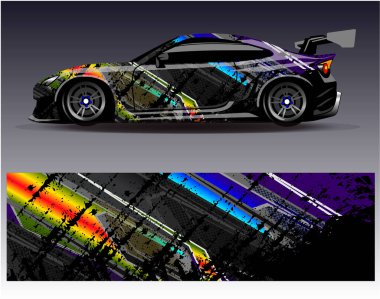 Araba ambalajı tasarımı. Araç, rali ve yarış için grafiksel soyut yarış arka plan tasarımları