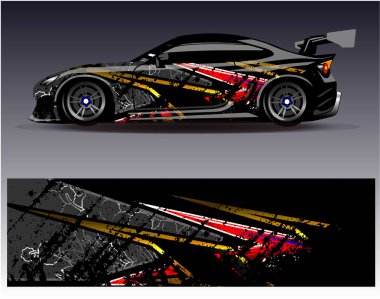 Araba ambalajı tasarımı. Araç, rali ve yarış için grafiksel soyut yarış arka plan tasarımları