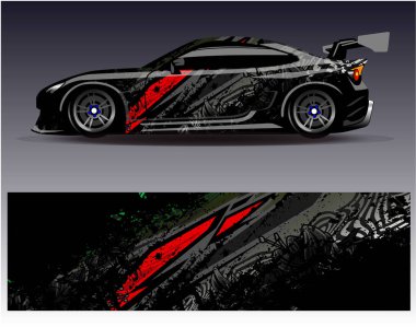 Car wrap design vector. Graphic abstract stripe racing background designs for vehicle, rally, race clipart