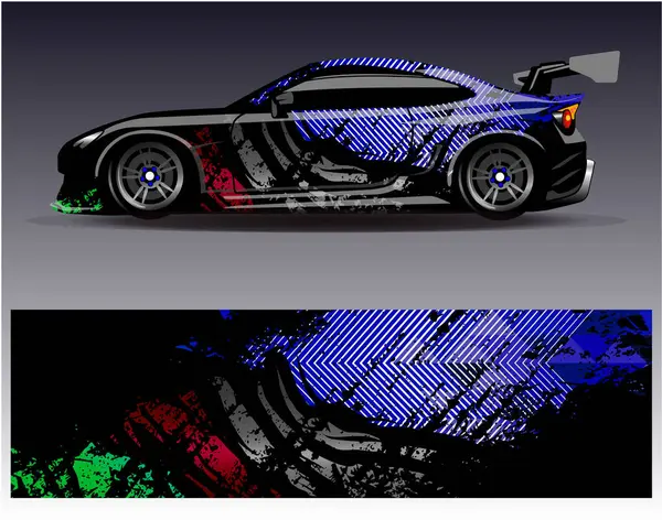 Araba ambalajı tasarımı. Araç, rali ve yarış için grafiksel soyut yarış arka plan tasarımları