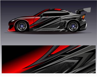 Car wrap design vector. Graphic abstract stripe racing background designs for vehicle, rally, race clipart