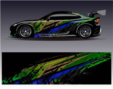 Araba ambalajı tasarımı. Araç, rali ve yarış için grafiksel soyut yarış arka plan tasarımları