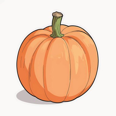 Yuvarlak, pürüzsüz kıvrımları ve sonbahar veya hasat için uygun yeşil sapı olan çizgi film tarzı bir balkabağı çizimi..