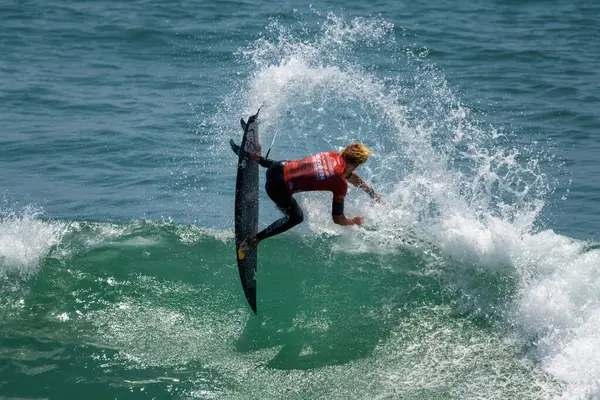 stock image Huntington Beach, California, USA - August 11, 2024: World Surf League WSL US Open of Surfing competition.  Jarvis Earle surfer from Australia in Men's Semifinal Heat 1.