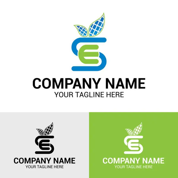 ES SE Letter Başlangıç Eko Güneş Enerjisi Şirketi Logo Tasarım Şablonu. Şirketin logo simgesi güneş paneli güneş enerjisi teknolojisini tasvir ediyor. Çevre yeşili doğa