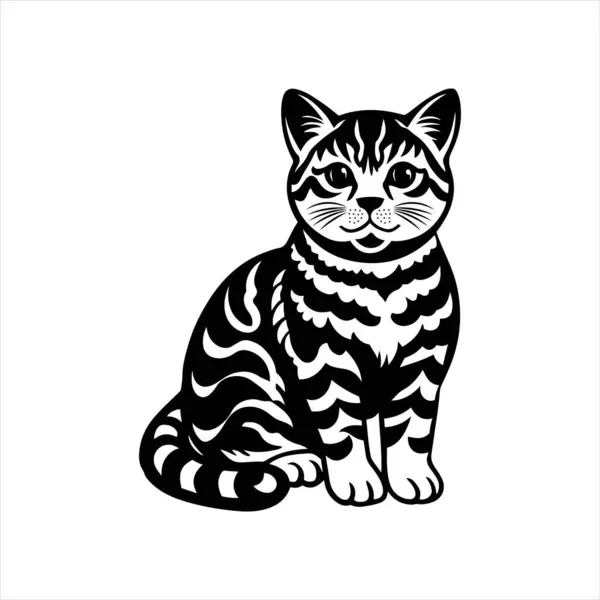 Amerikan Shorthair kedisi siluet vektör çiziminde oturuyor