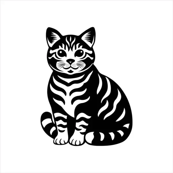 Amerikan Shorthair kedisi siluet vektör çiziminde oturuyor
