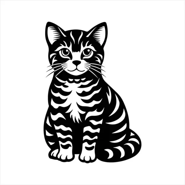Amerikan Shorthair kedisi siluet vektör çiziminde oturuyor