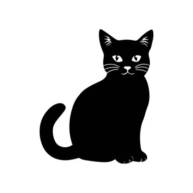 Kara Kedi Silüeti Oturan Kedi 'nin Minimalist Vektör İlülasyonu