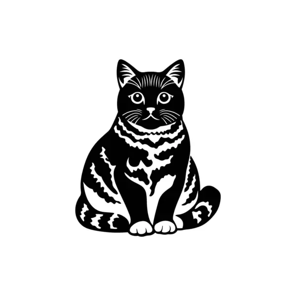 Amerikan Shorthair kedisi siluet vektör çiziminde oturuyor