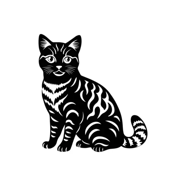 Amerikan Shorthair kedisi siluet vektör çiziminde oturuyor