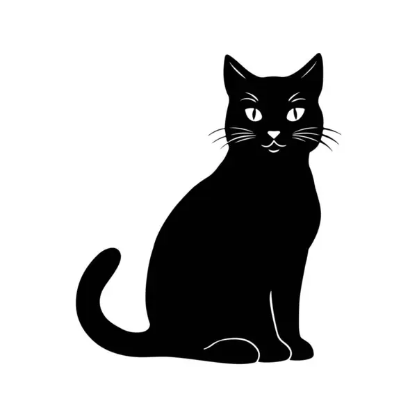 Kara Kedi Silüeti Oturan Kedi 'nin Minimalist Vektör İlülasyonu