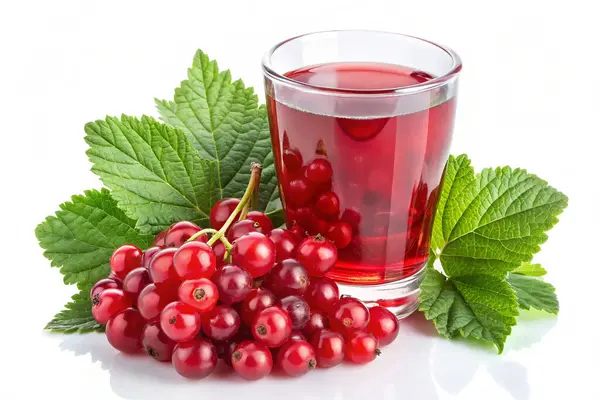 Bir bardak üzümlü üzümlü, üzümlü, beyaz arka planda yeşil yapraklı.