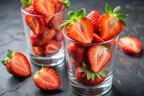 Gri arka planda izole edilmiş gözlüklü çilekler.