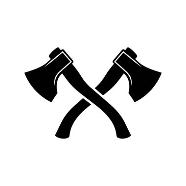 İki çapraz savaş baltaları vektör sanatı koyu siyah bir siluet oluşturur, beyaz bir arka planda izole edilmiş.