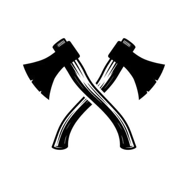 Beyaz arka planda izole edilmiş X şeklinde siluet oluşturan iki çapraz bağdaştırılmış balta vektör simgesi